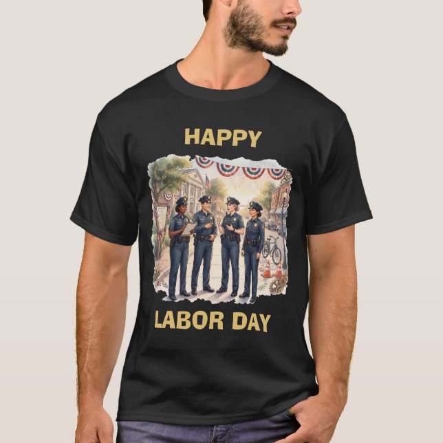 Diverse poliser patriotisk arbetsdagskonst t shirt (Framsida)
