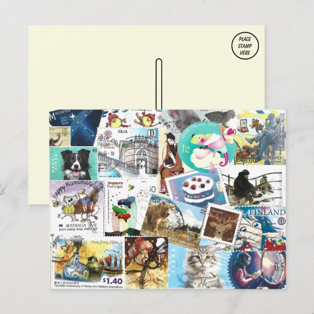 Diverse porto frimärken vykort (Fram/baksida)