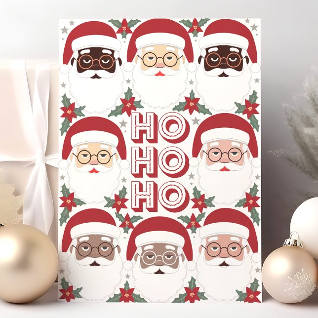 Diverse Santa Ansikte Ho Ho Ho jul Helgkort (Skapare uppladdad)