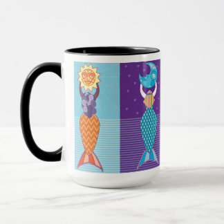 Diverse Sjöjungfruar svart dekorkaffe Mugg 15 oz