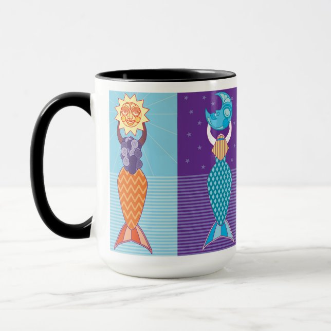 Diverse Sjöjungfruar svart dekorkaffe Mugg 15 oz (Vänster)