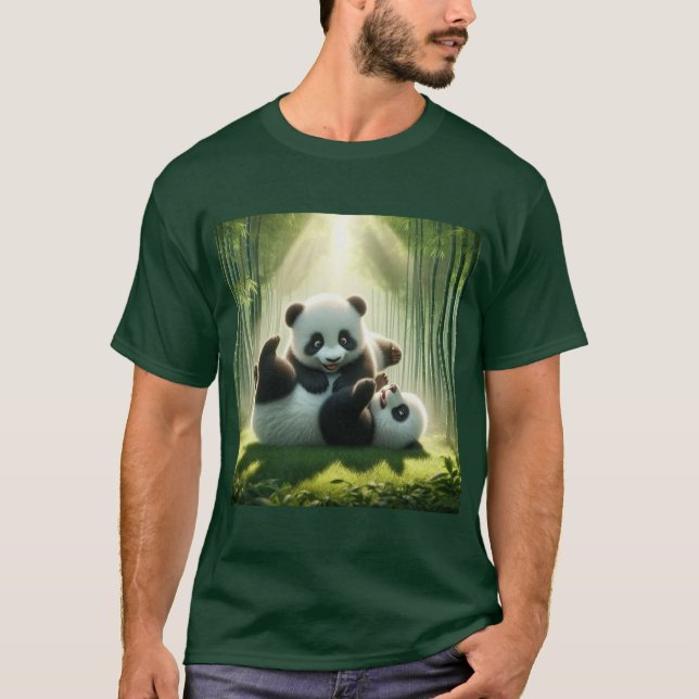 Diversión Pandástica: Ositos Panda Jugando T Shirt (Framsida)