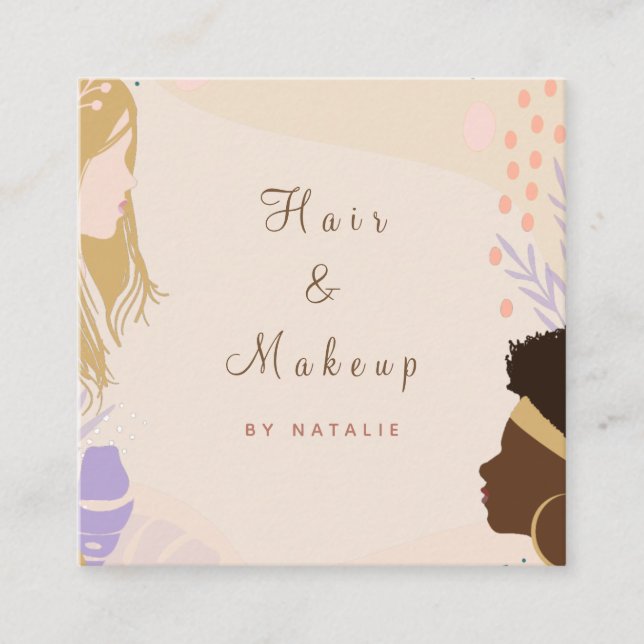 Diversity Beauty Hair Makeup Artist Boho Neutralt Fyrkantigt Visitkort (Framsida)