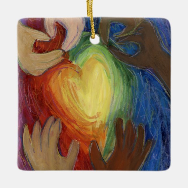 Diversity DEI Hearts Helgdag Gift Ornaments Julgransprydnad Keramik (Framsida)