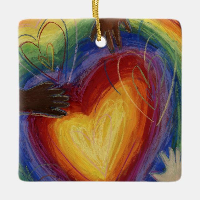 Diversity DEI Hearts Helgdag Gift Ornaments Julgransprydnad Keramik (Framsida)
