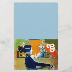 DIVIG DIVISA I BLÅTT, MODE FÖNKLIG MONOGRAM BREVPAPPER
