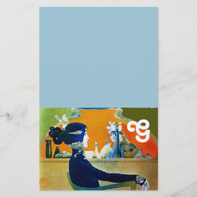 DIVIG DIVISA I BLÅTT, MODE FÖNKLIG MONOGRAM BREVPAPPER (Framsida)