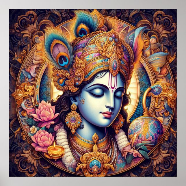 Divin blå Krishna-konst Poster (Framsidan)