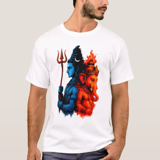 Divin dualitet: Blå Shiva & Ganesha T-Shirt