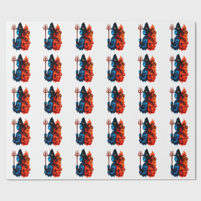 Divin dualitet: Blå Shiva & Ganesha T-Shirt Presentpapper (Platt)
