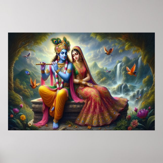 Divin kärlekskonst: Krishna Radha, andlig gudomlig Poster (Framsidan)