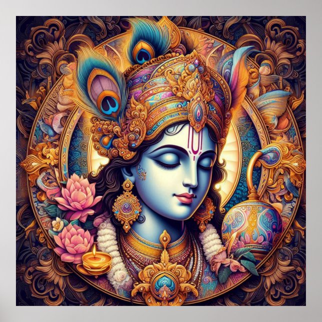 Divine Blue Krishna Art Poster (Framsidan)