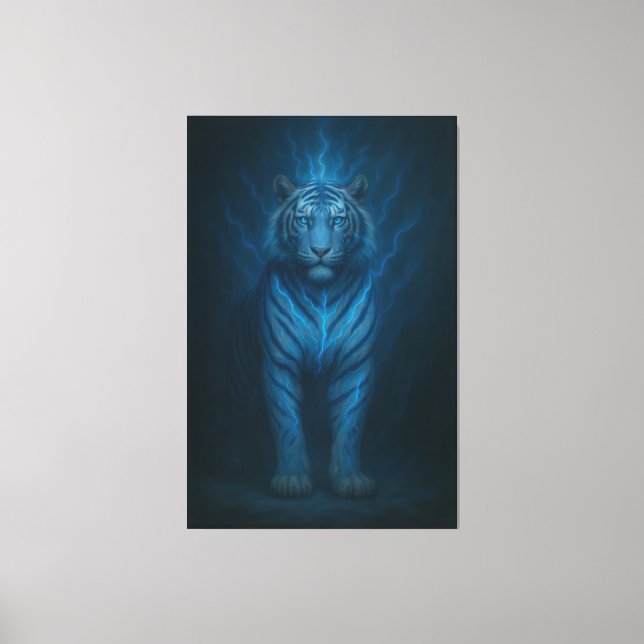 Divine Blue Lightning White Tiger – Celestial Stor Canvastryck (Framsida)
