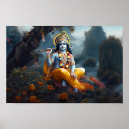 Divine Blue Lord Krishna Art Poster