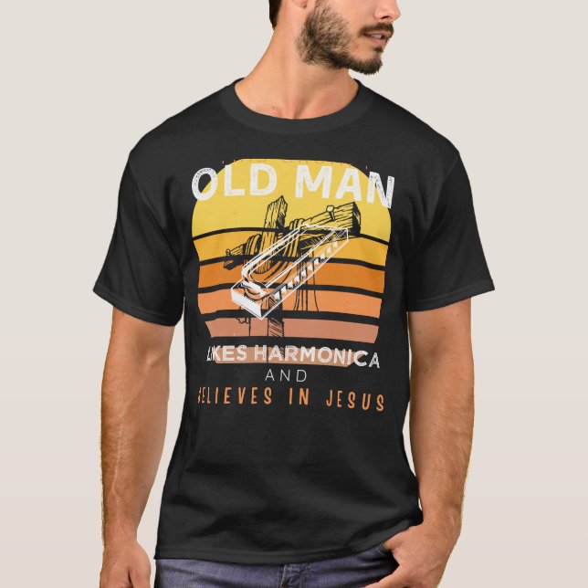 Divine Blues: Grumpy Old Mans Jesus Riffs med Har? T Shirt (Framsida)