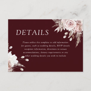Divine Blush Blommig Mörk Burgunder Röd Bröllopsde Tilläggskort