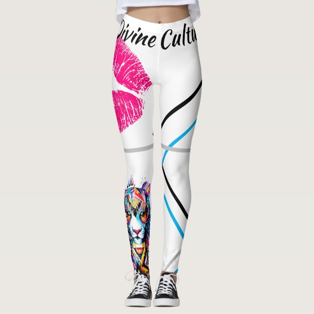 Divine Culture Big Cat Kisses Bright Graphic Leggings (Framsida)