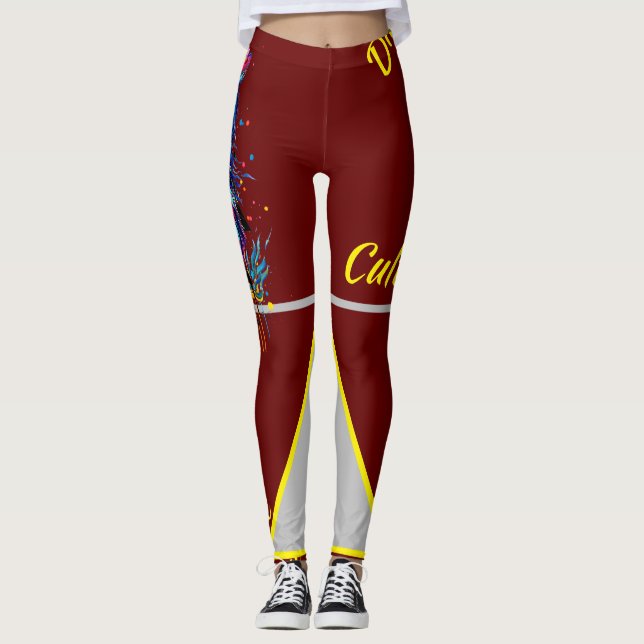 Divine Culture Big Cat Kisses Gult Clash Leggings (Framsida)