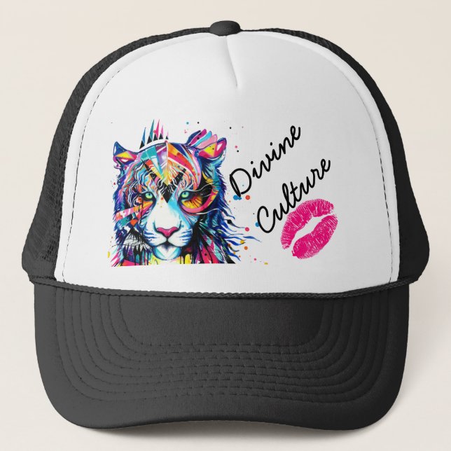 Divine Culture Neon Big Cat Graphic Snapback Hat Keps (Framsida)