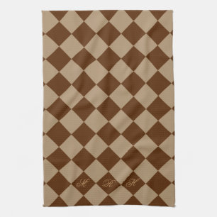 Divine Diamond Mönster_Chocolate Mocha_monogram Kökshandduk