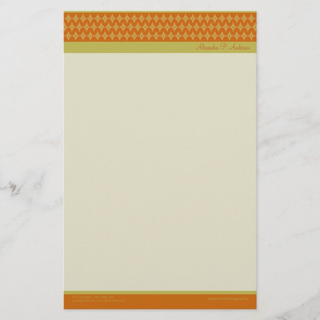 Divine Diamonds (tangerine) Customized Stationery Brevpapper (Framsida)