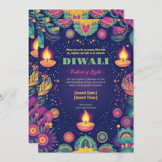 Divine Diwali Harmony Inbjudningar (Fram/baksida)