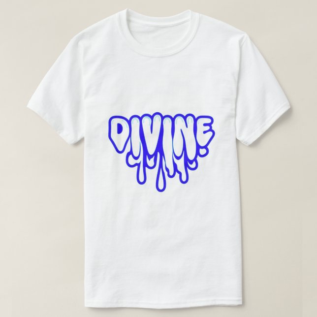 DIVINE Drip Graffiti Text Konst – Neonblå Streetwe T Shirt (Design framsida)