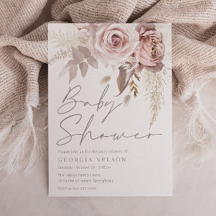Divine Dusty Ro Blommigt Baby Shower Inbjudningar