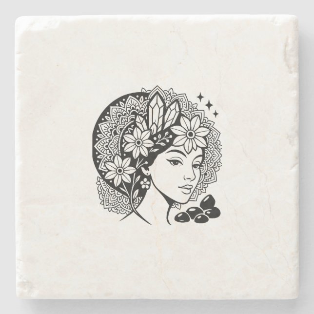 Divine Feminine Mandala Art Blommigt Crystal Godde Stenunderlägg (Framsidan)