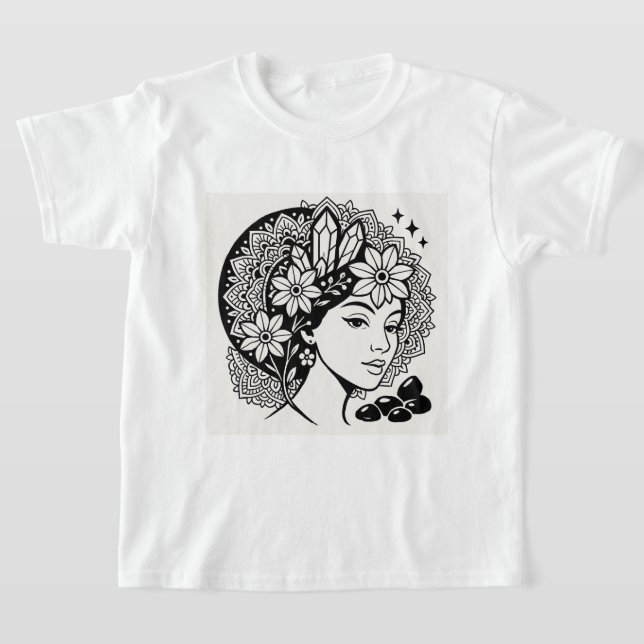 Divine Feminine Mandala Art Blommigt Crystal Godde T Shirt (Laydown)