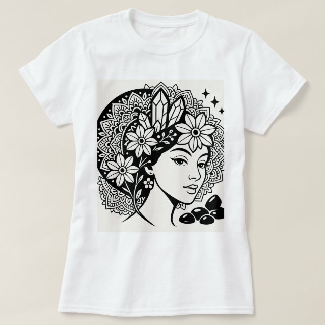 Divine Feminine Mandala Art Blommigt Crystal Godde T Shirt (Design framsida)