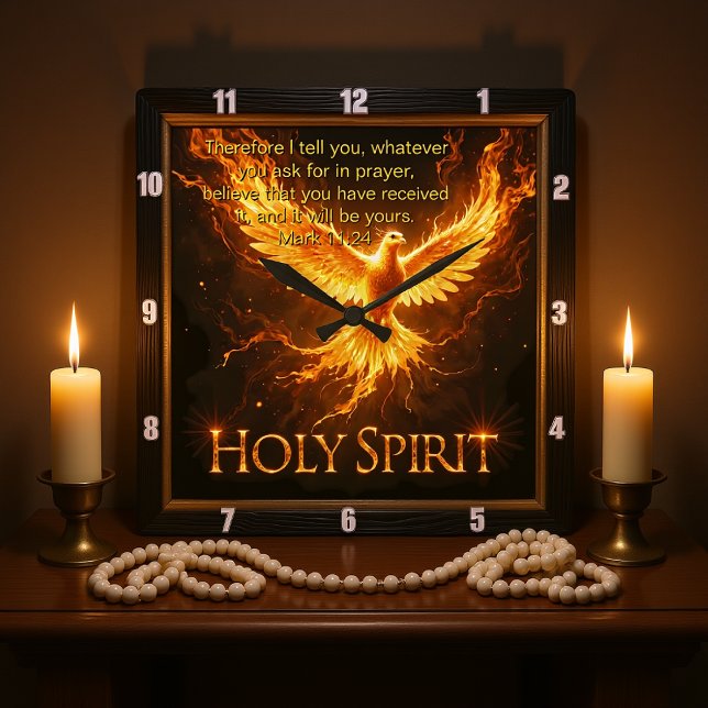 Divine Flame Holy Spirit Phoenix Mark 11:24 Verse Fyrkantig Klocka (Skapare uppladdad)