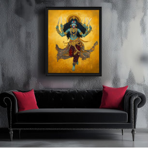 Divine Goddess Kali Surreal Guld Blue Art Poster