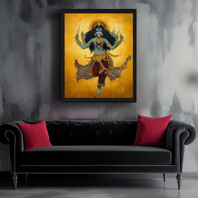 Divine Goddess Kali Surreal Guld Blue Art Poster (Skapare uppladdad)