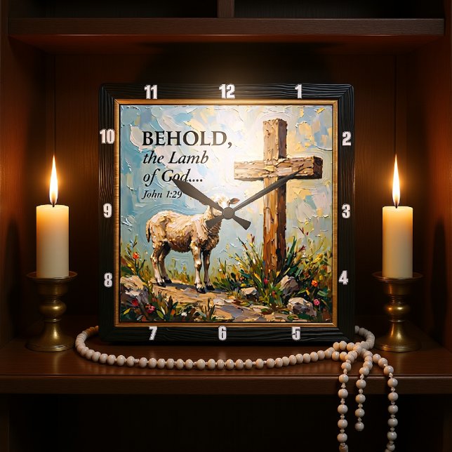 Divine Grace: John 1:29 Time Fyrkantig Klocka (Skapare uppladdad)