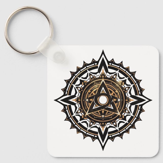 Divine Helig Mandala - Black & Guld Trishul Nyckelring (Framsida)