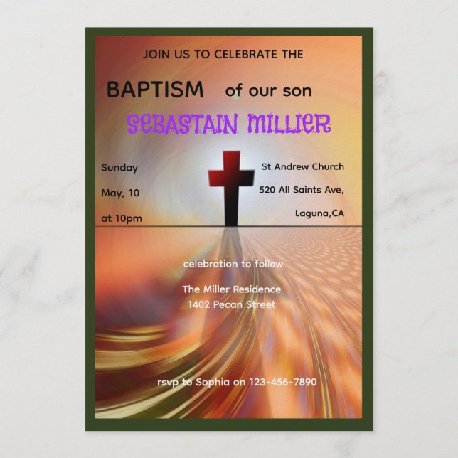 Divine Horizon Abstract Cross Baptism Invite Inbjudningar (Framsida)