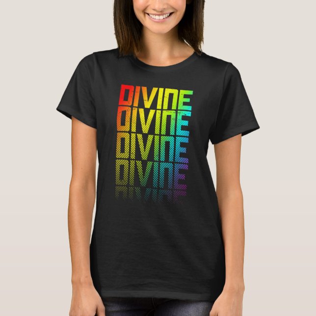 Divine Lgbtq+ Rainbow Gay pride Text Fade Graphic T Shirt (Framsida)