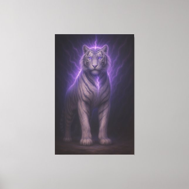 Divine Lightning White Tiger – Celestial Power Fan Canvastryck (Framsida)