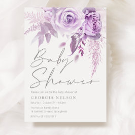Divine Lila Lavender Ro Blommigt Baby Shower Inbjudningar