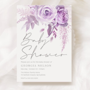 Divine Lila Lavender Ro Blommigt Baby Shower Inbjudningar