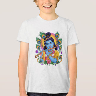 Divine Lord Krishna Playing Flute with Peacock Fea T Shirt