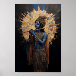 Divine Lord Krishna spelar Flute Art nouveau Poster