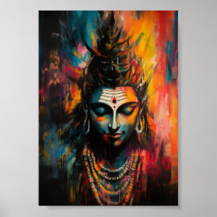 Divine Lord Shiva Abstrakt Rainbow Färg Stänk Poster