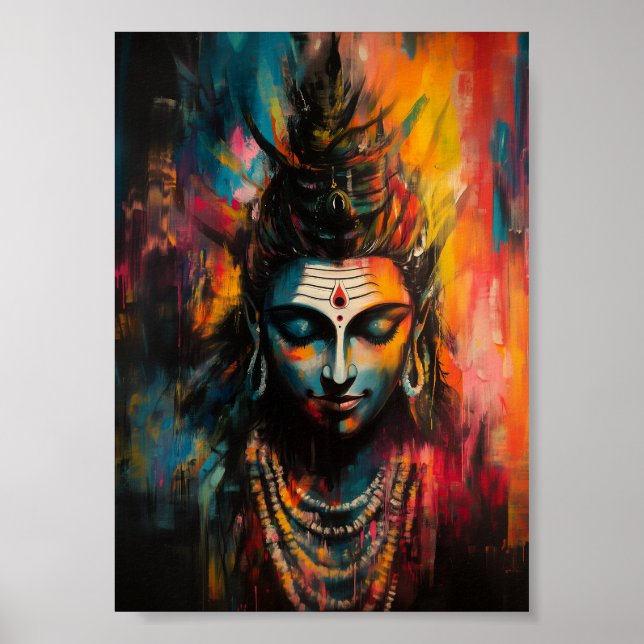 Divine Lord Shiva Abstrakt Rainbow Färg Stänk Poster (Framsidan)