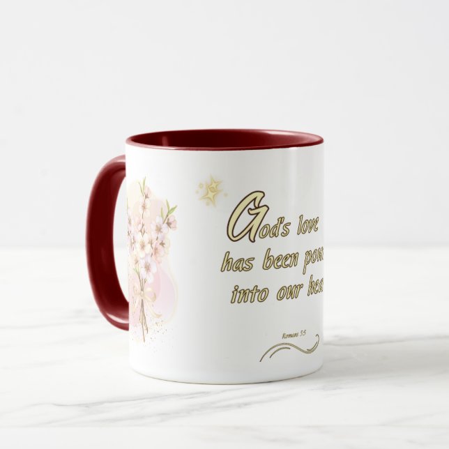 Divine Love Mug: 'Romans 5:5 Bible Verse Design Mugg (Framsida vänster)