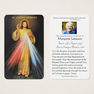Divine Mercy Catholic Funeral Memorial Heliga Card Visitkort