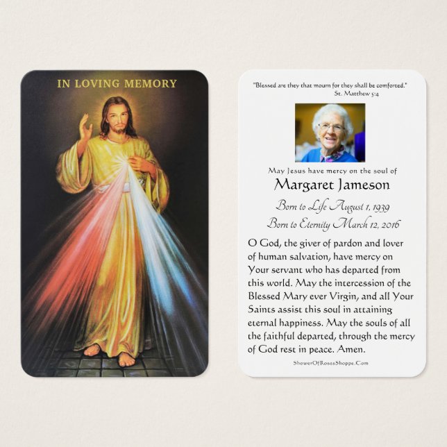 Divine Mercy Catholic Funeral Memorial Heliga Card Visitkort (Framsida & baksida)