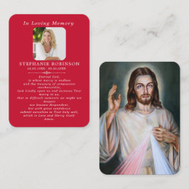 Divine Mercy Catholic Funeral Red Prayer Card Visitkort
