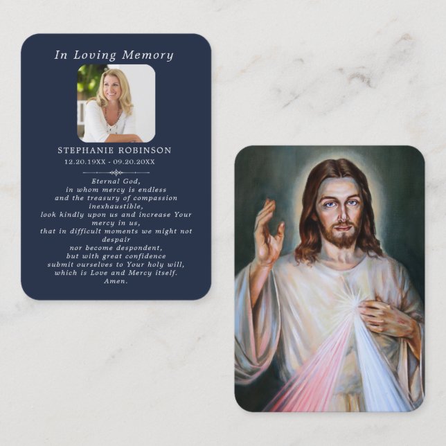 Divine Mercy Catholic Jesus Funeral Prayer Card Visitkort (Fram/baksida)